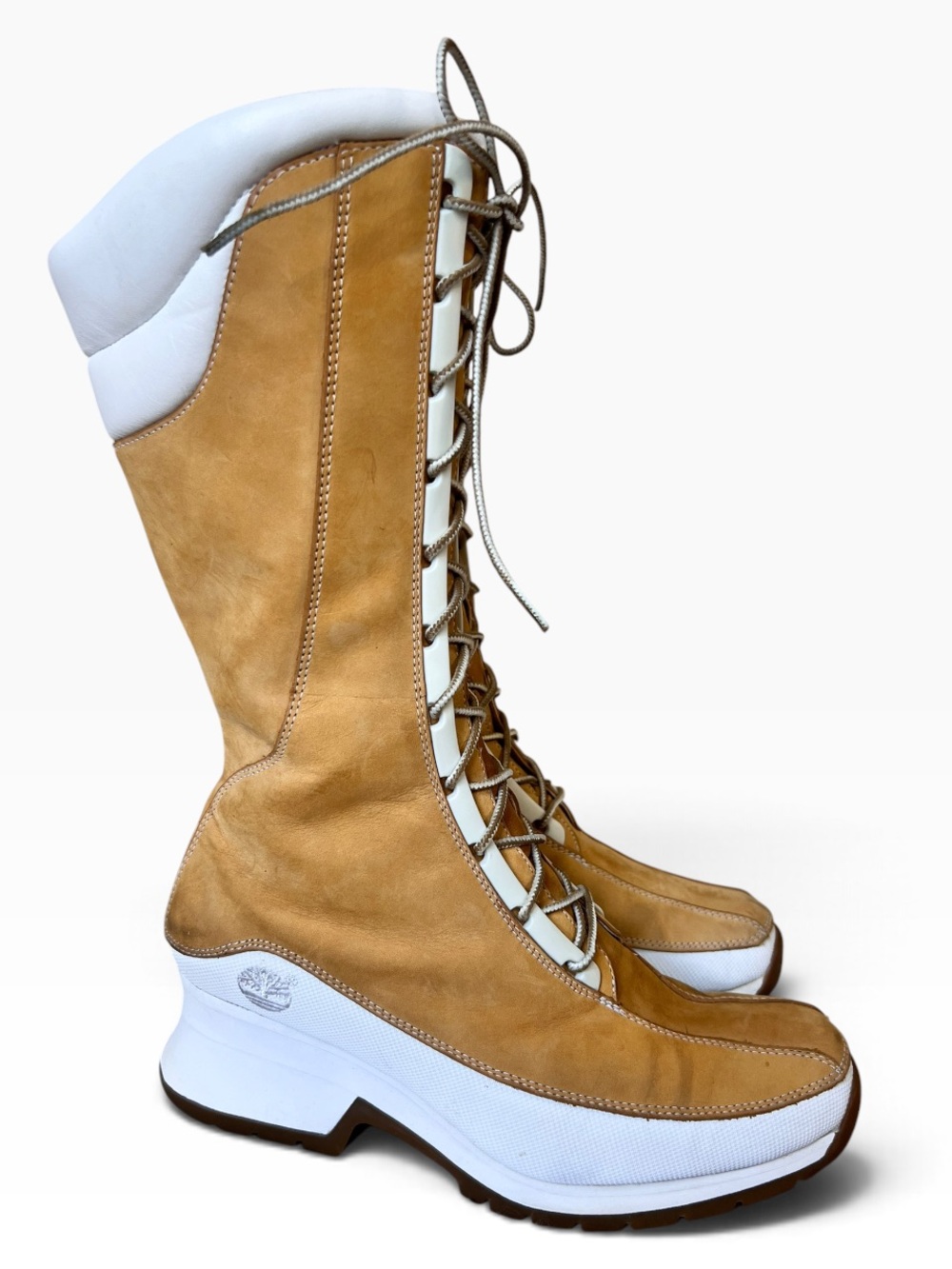 Timberland Y2K Euro Dub Spin Nubuck Leather Tall Lace Up Wedge Heeled Boots